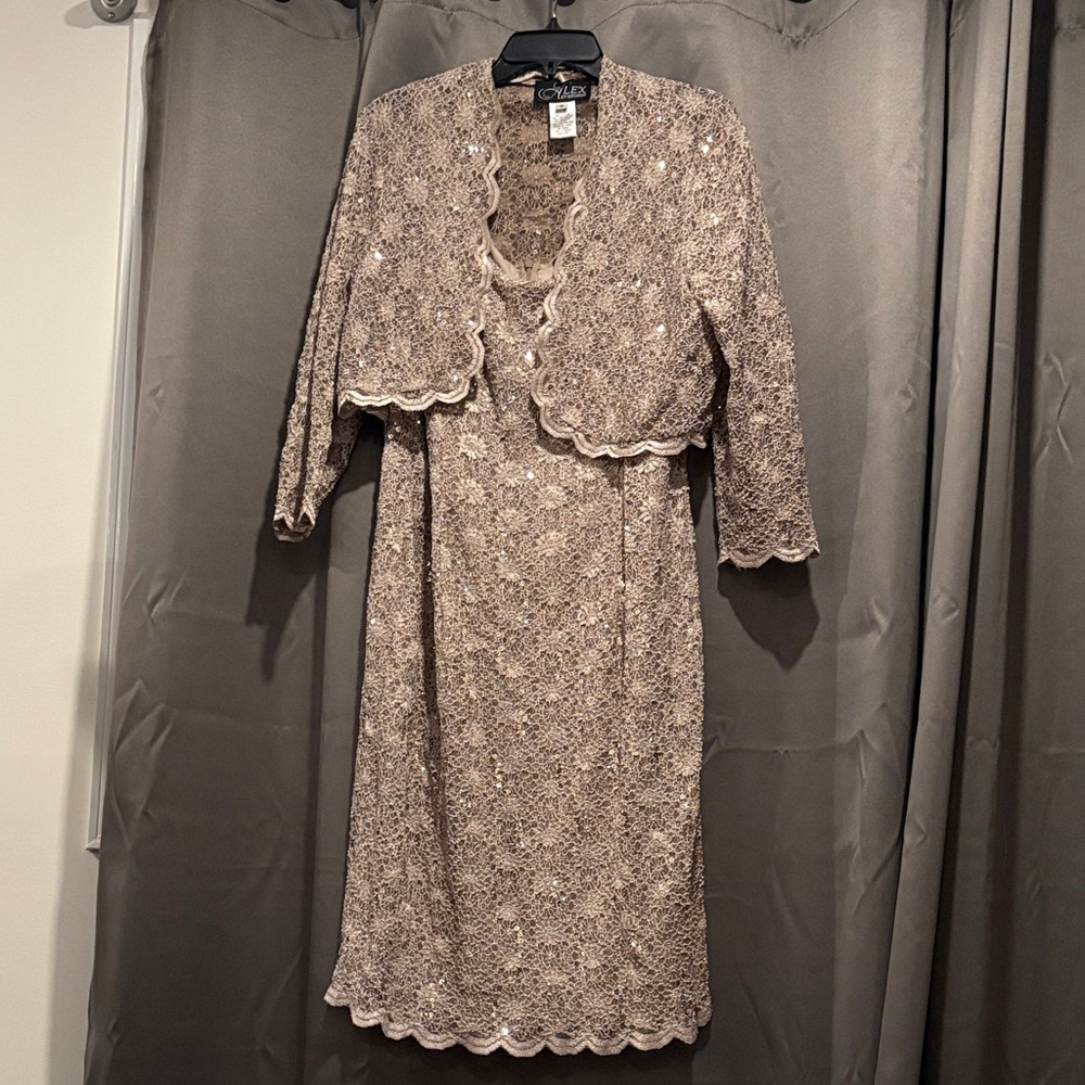 Alex Evenings Taupe Lace Dress with Jacket